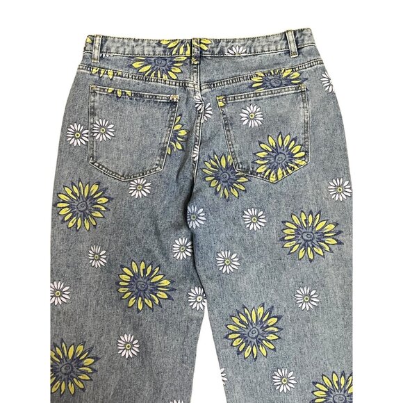 Juny Jeans Women's Size M Blue Denim Straight Leg Floral Boho Sunflower Casual - Picture 9 of 16